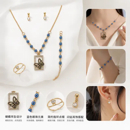 Golden chain blue eye jewelry set: Fashionable, versatile, simple and trendy accessory gift Golden chain blue eye jewelry set: Fashionable, versatile, simple and trendy accessory gift